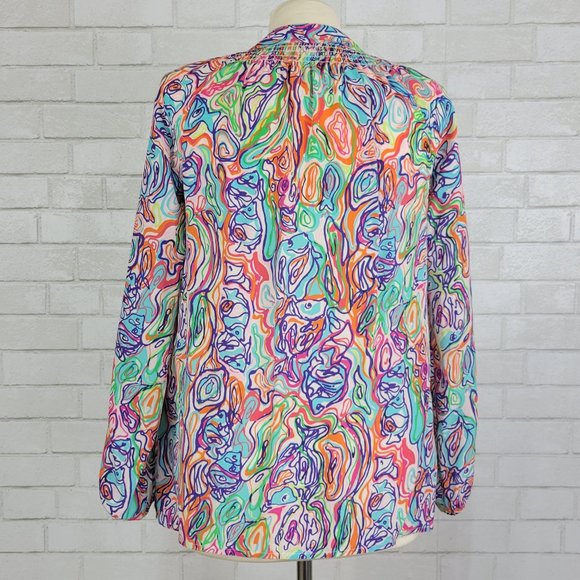 Lilly Pulitzer Silk Elsa Blouse RARE What A Catch Swirly Fish Print - Picture 3 of 5